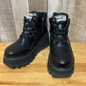 YOSUKE 통굽 웨지솔 사이드 지퍼 레이스업 경량 블랙 22.5