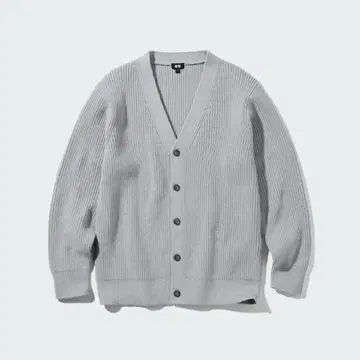 새상품 유니클로 미들 게이지 V넥 가디건 니트 그레이 L