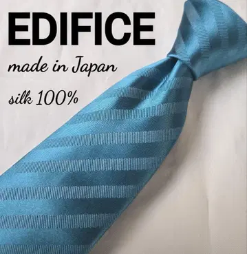 새상품급 EDIFICE 넥타이 무지 스트라이프 멋진 블루 실크