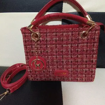 빨간색 트위드 여성용 숄더백
