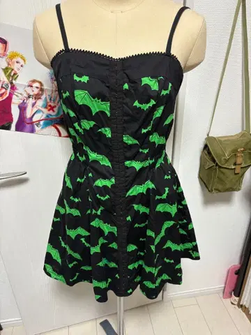 Hell bunny 박쥐 패턴 슬리브리스 미니 원피스 고딕