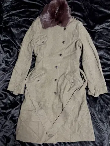 나폴레옹 코트 퍼 칼라 롱 코트 벨트 포함