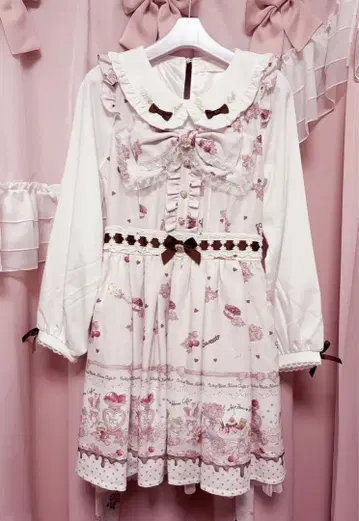 LIZLISA Whip Bear Home Cafe 패턴 원피스 긴팔