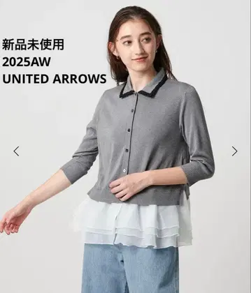 새상품 UNITED ARROWS 레이디 폴로 콤비 니트 워셔블