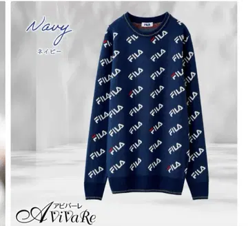 FILA 로고 패턴 니트 긴팔 네이비