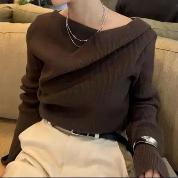 mystic 오프숄더 립 니트