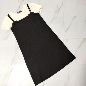 M'S GRACY 리브 블랙 무릎 기장 원피스 리본 반팔 40