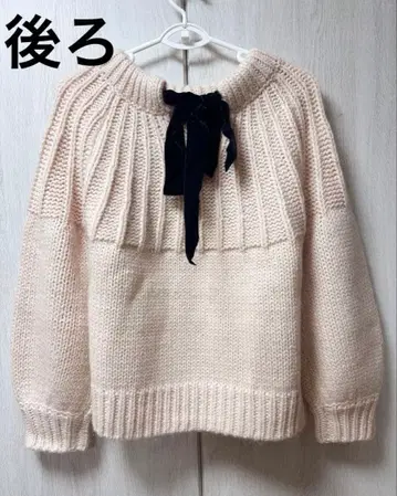 DSC. 백리본 멜란지 니트 핑크 니트 리본 더블 스탠다드