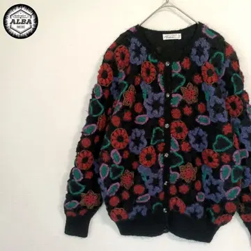 [새상품급] 니트 가디건 스웨터 꽃무늬 시스루 니트 걸리시 블랙