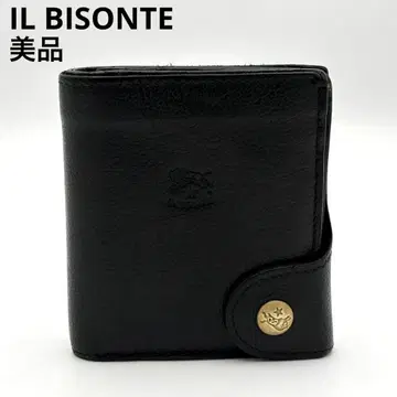 레어 현행 일비종떼 이단 접이식 지갑 블랙 가죽 골드 버튼 다기능 인기