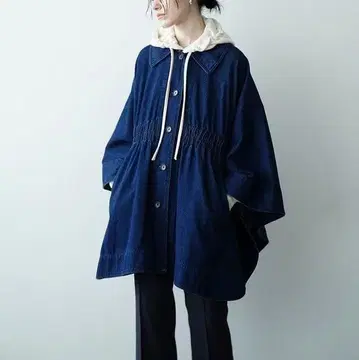 클라네 데님 케이프 코트 인디고 아우터 판초
