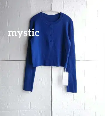 미스틱 블루 버튼 크롭 니트