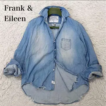 새상품급 프랭크앤아이린 데님 셔츠 긴팔 데미지 가공 파랑 XS