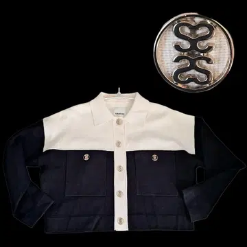 SANDRO 산드로 크롭 니트 가디건 바이컬러