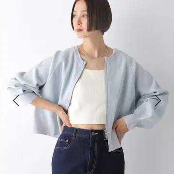 LEPSIM 12 게이지 배색 리브 ZIP 가디건