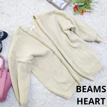 BEAMS HEART 니트 가디건 ( L 상당 ) 베이지/헨리본 패턴
