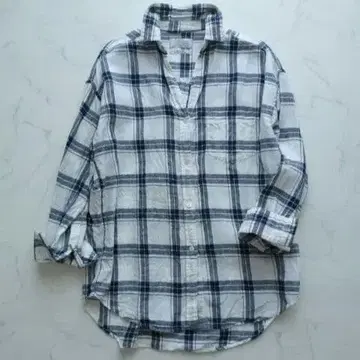 레리움 린넨 스키퍼 셔츠 체크 화이트 네이비