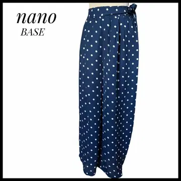 nano 나노 네이비 물방울 패턴 와이드 팬츠 벨트 끈 포함 도트 팬츠