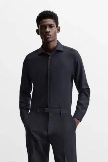 ZARA 자라 텍스처 스트레치 셔츠 네이비 XL