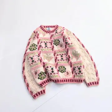 빈티지 클로버 버터플라이 패치워크 니트 핑크 P