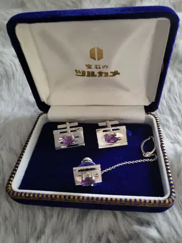 보석의 츠루카메 / 자수정 커프스 단추 넥타이핀 세트