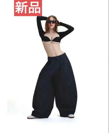 Push push 블랙 스트라이프 와이드 팬츠