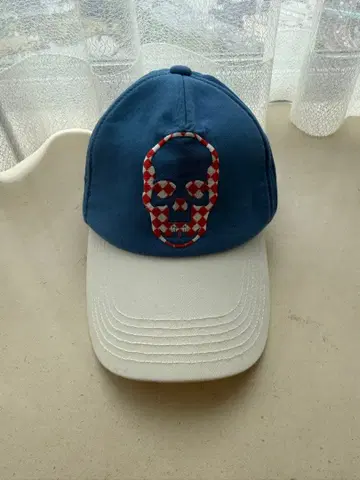 체커 패턴 스컬 자수 캡