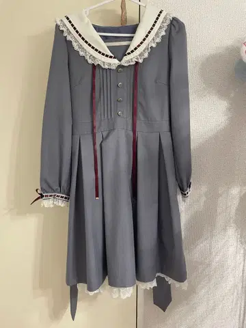 세일러 카라 그레이 긴팔 원피스
