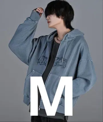 ADRER 헤비 웨이트 로고 세미 숏 빈티지 더블 지퍼 후드티