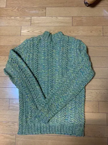 handmade 케이블 짜임 하이넥 니트 그린 계열