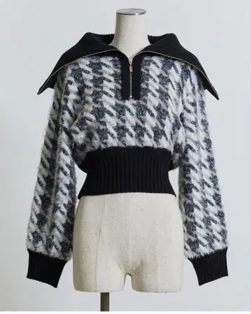 Riu R짱 하운드투스 체크 니트