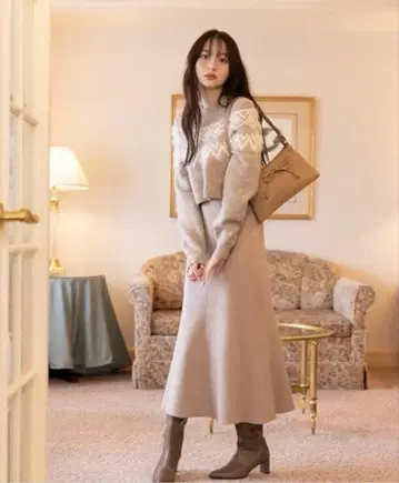 노르딕 무늬 셋업 니트 원피스 (블랙)