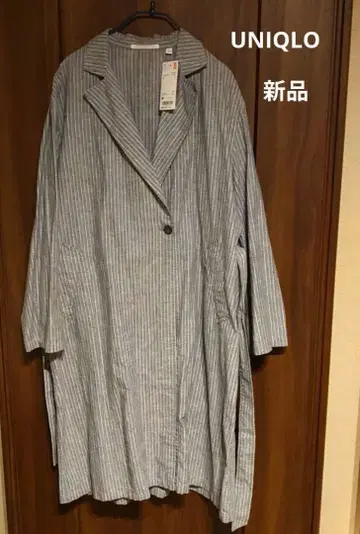 새상품 유니클로 UNIQLO 린넨코튼 코트 블루 그레이 M