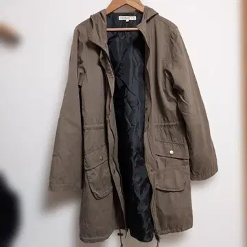 카키 모즈 코트 후드 부착