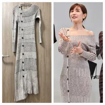 다나카 미나미 착용 스나이델 비대칭 버튼 니트 원피스
