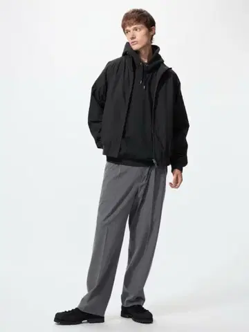 새상품 유니클로 턱 와이드 팬츠 슬랙스 그레이 M