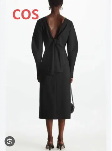 COS 코스 블랙 타이백 미디 원피스 스트레치