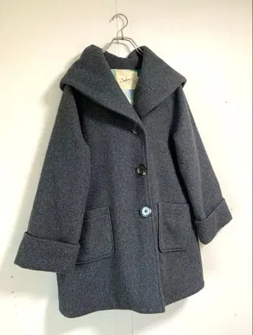 Soulberry 그레이 후드 코트 컬러풀 패턴 안감