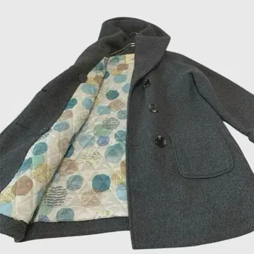 Soulberry 그레이 후드 코트 컬러풀 패턴 안감