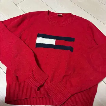 타미힐피거 레드 크루넥 스웨터