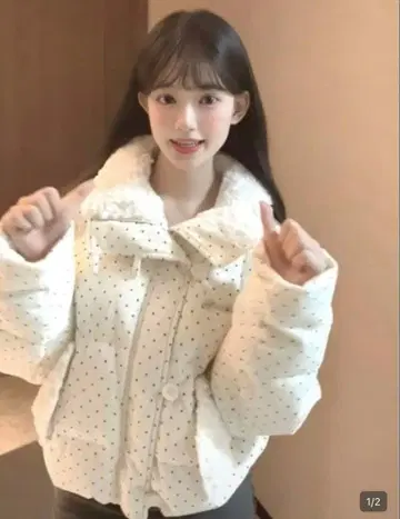 물방울 도트 무늬 숏 다운 자켓 짧은 기장