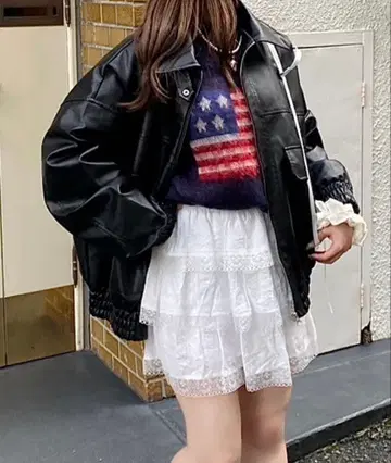 인조 가죽 스탠드 블루종 새상품급