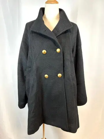 VICKY 비키 여성용 피 코트 더블 브레스트 골드 버튼 블랙 M