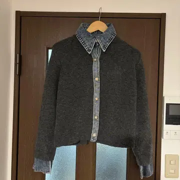 데님 카라 부착 그레이 가디건