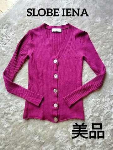 새상품급 SLOBE IENA 울 100% 리브 가디건 퍼플 프리