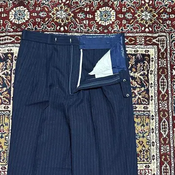 80s 스트라이프 패턴 2턱 울 슬랙스 네이비