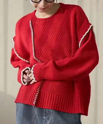 coen 배색 스티치 패치워크 니트