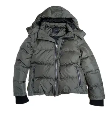 올리브 그린 후드 부착 다운 자켓 magine