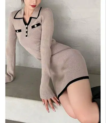 바이컬러 니트 폴로 원피스