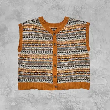 Samansa Mos2 패턴 니트 베스트 F 루즈핏 프론트 오픈